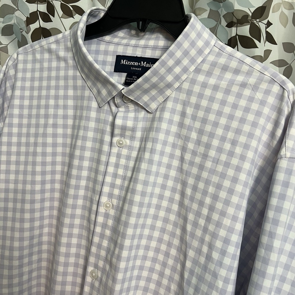 Mizzen+Main Leeward Dress Shirt Mens 2XL Plaid Window Classic No Tuck Stretch